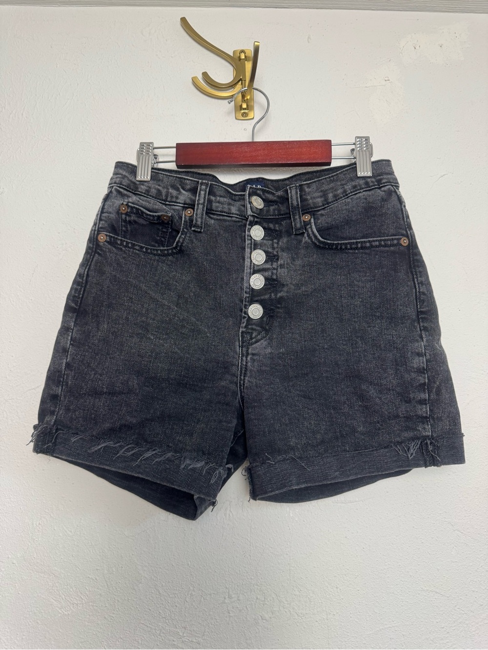 GAP Denim‎ Black Washed High Rise Exposed Button Jean Shorts